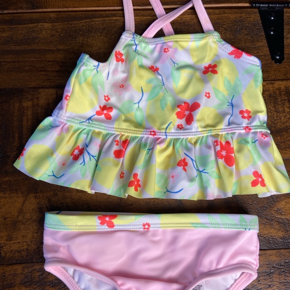 Wonder Nation Pink‎ & Floral Baby Swimsuit Set 3-6 M
